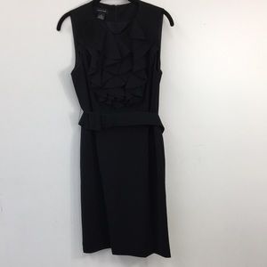 Spense Sleeveless Ruffle Front Belted Black Sheath Dress Size 8 EXCELLENT